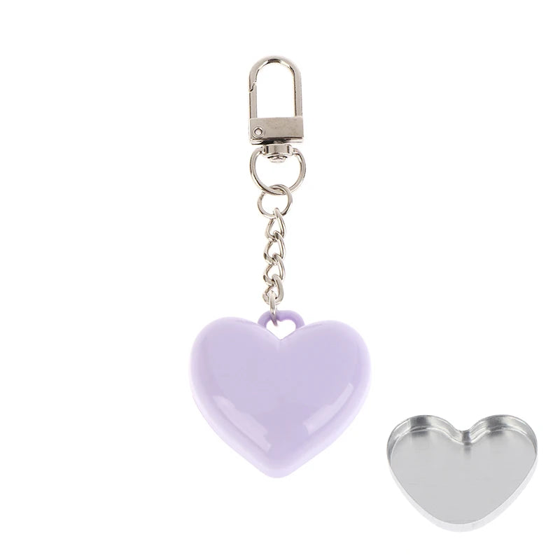 Heart Shape Mini Empty Compact – Blush & Eyeshadow Case + Mirror Cosmetic Compact Case Qst Purple Keychain