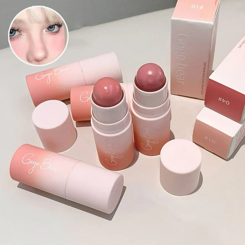 Gege Bear Soft Matte Blush Stick – Moisturizing Natural Finish Cream Blush Stick Qme