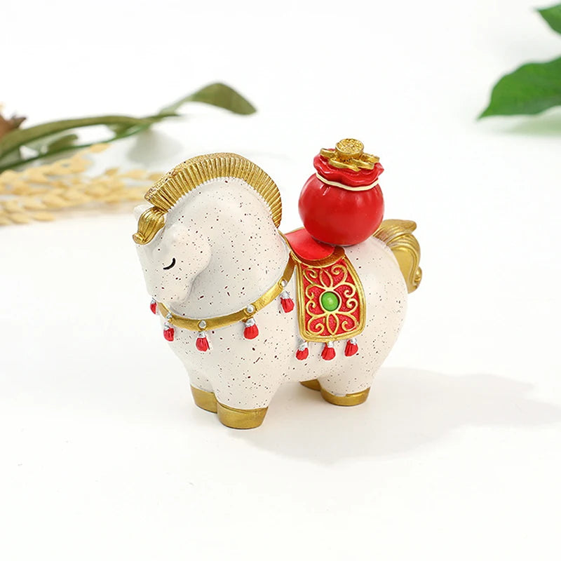 Zodiac Horse Figurine Rotatable Lucky Ingot Desk Decor Decorative Figurine Qst