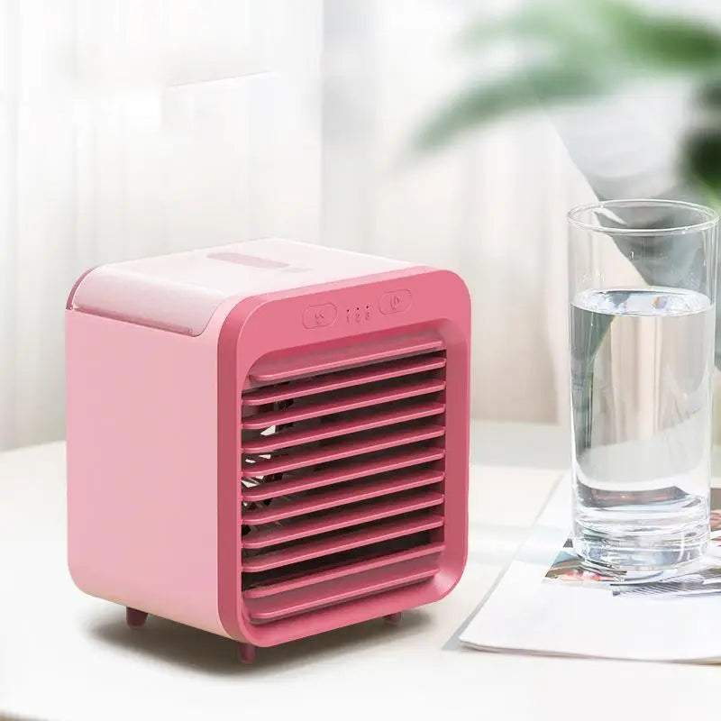 Portable USB Mini Air Cooler Fan with Humidifier – 3 Speeds Personal Desktop Cooler Fan Qme pink