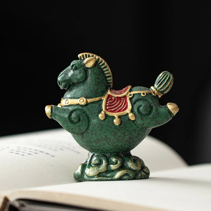 Flying Horse Green Sandstone Tea Pet Figurine – Wealth & Luck Decorative Figurine Qme