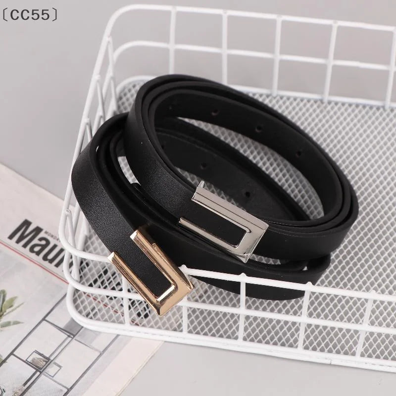 Women's Thin PU Leather Belt – Metal Buckle Waistband Women's Waist Belt Qst