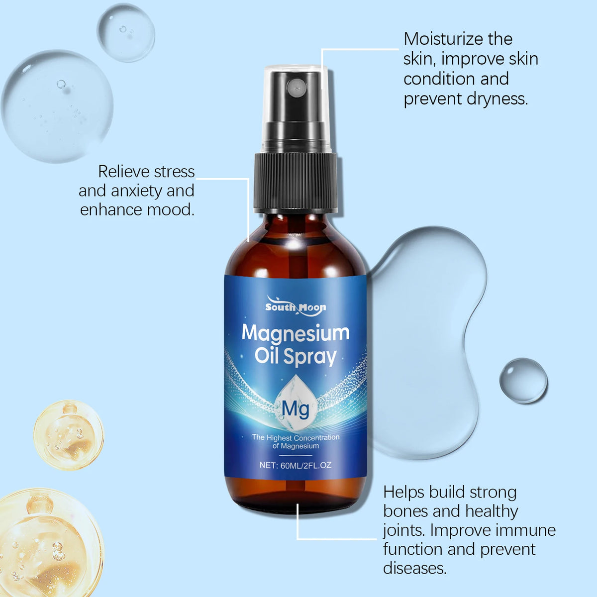 South Moon Magnesium Oil Spray – Tea Tree & Vitamin E 60ml Magnesium Body Spray Qst