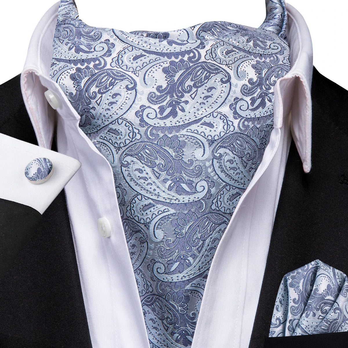 Men's Paisley Cravat Ascot Set with Cufflinks & Handkerchief