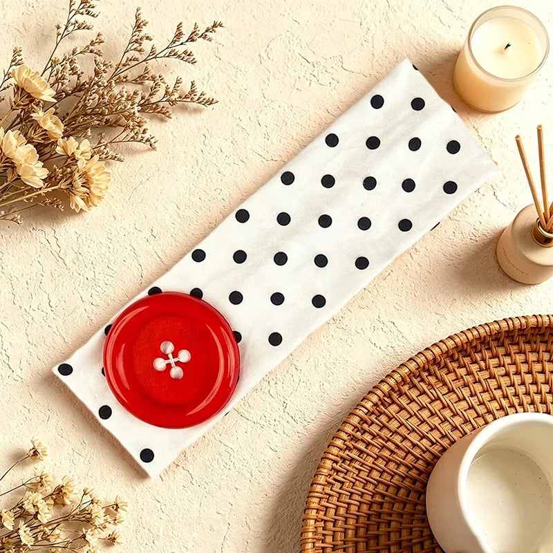 Y2K Wide Polka Dot Elastic Headband – Big Button Hair Hoop Wide Elastic Headband Qme White Blue