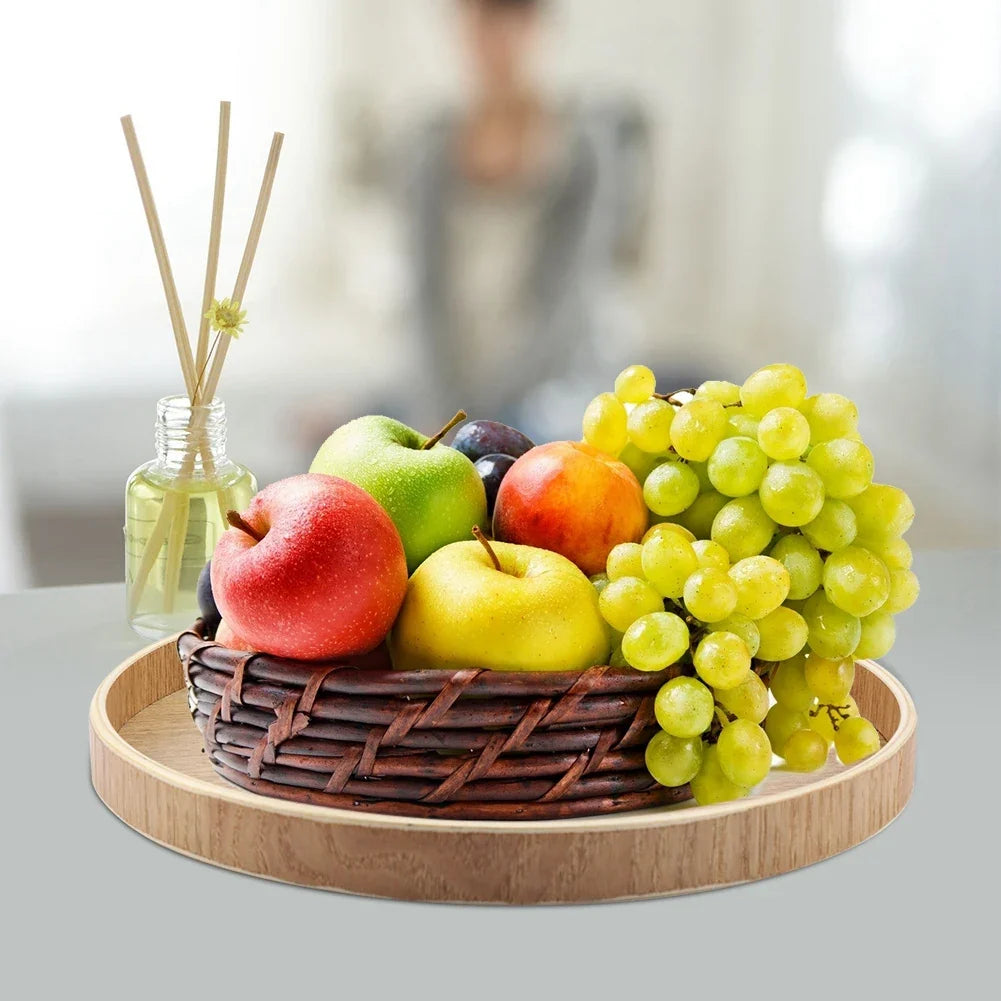 Nordic Round Wooden Serving Tray – Coffee, Fruits & Candies Wooden Serving Tray Qme