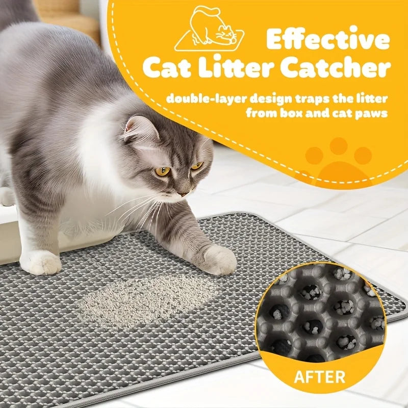 Honeycomb Cat Litter Mat – Anti Scatter, Waterproof Double Layer Cat Litter Mat Qme