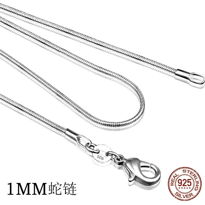 925 Sterling Silver Snake Chain Necklace Women – 1mm, 16–24" Sterling Silver Necklace Qme