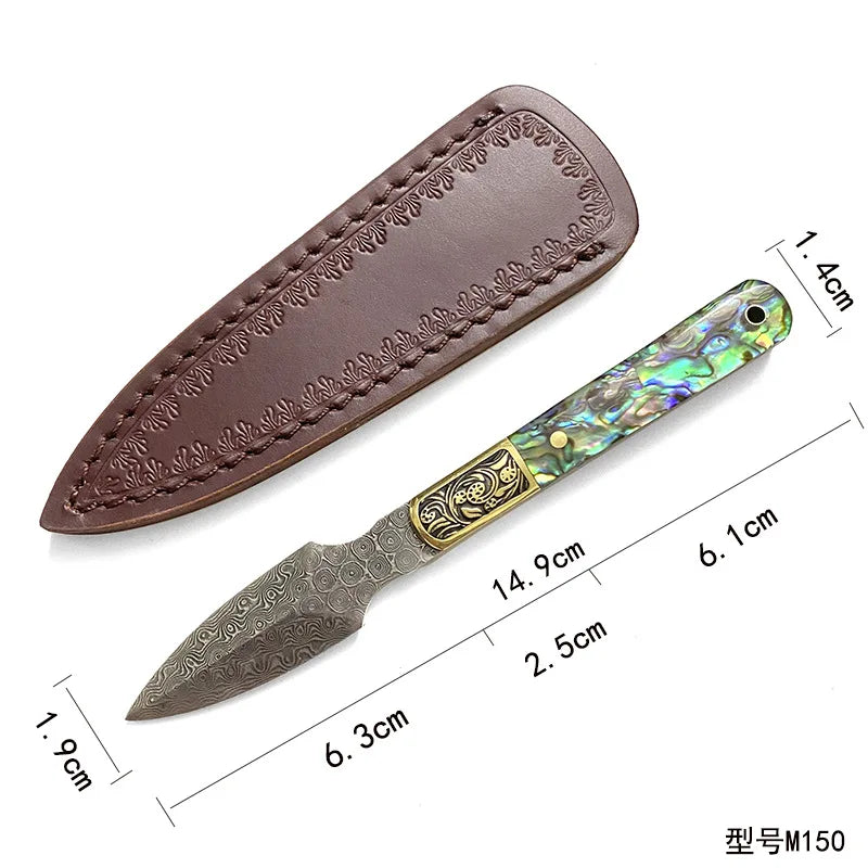 Damascus Steel Tea Knife & Scoop Set – Abalone Shell Handle Tea Ceremony Knife Set Qst M150