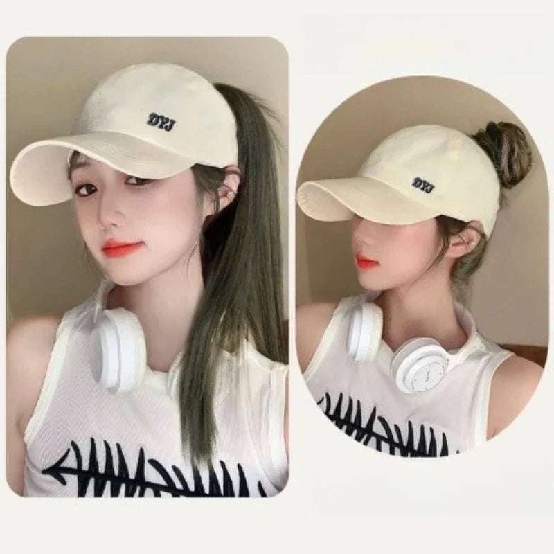 Open-Top Ponytail Baseball Cap – Sun Protection Cotton Hat Ponytail Baseball Cap Qme