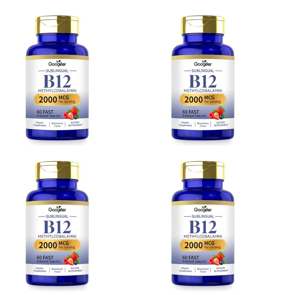 Googeer B12 Methylcobalamin Sublingual Tablets – Strawberry 60ct Vitamin B12 Supplement Qst 4 Bottles 240 Pieces
