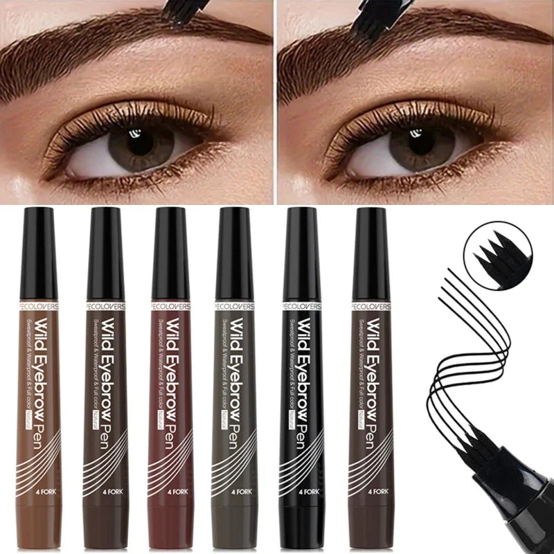 4-Fork Waterproof Eyebrow Pencil | 3D Long-Lasting Natural Brows Liquid Eyebrow Pencil Qme