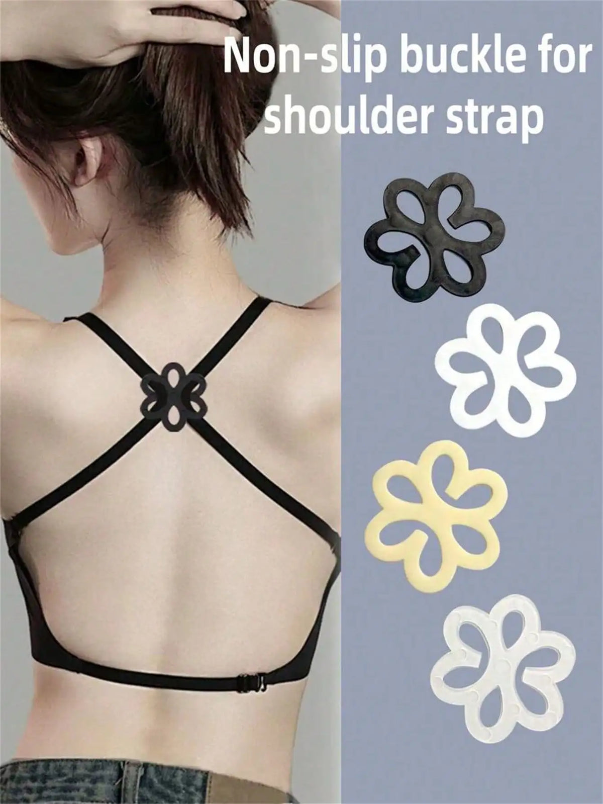 4-Pack Invisible Bra Buckles – Flower, Heart & Butterfly Bra Accessories Qme