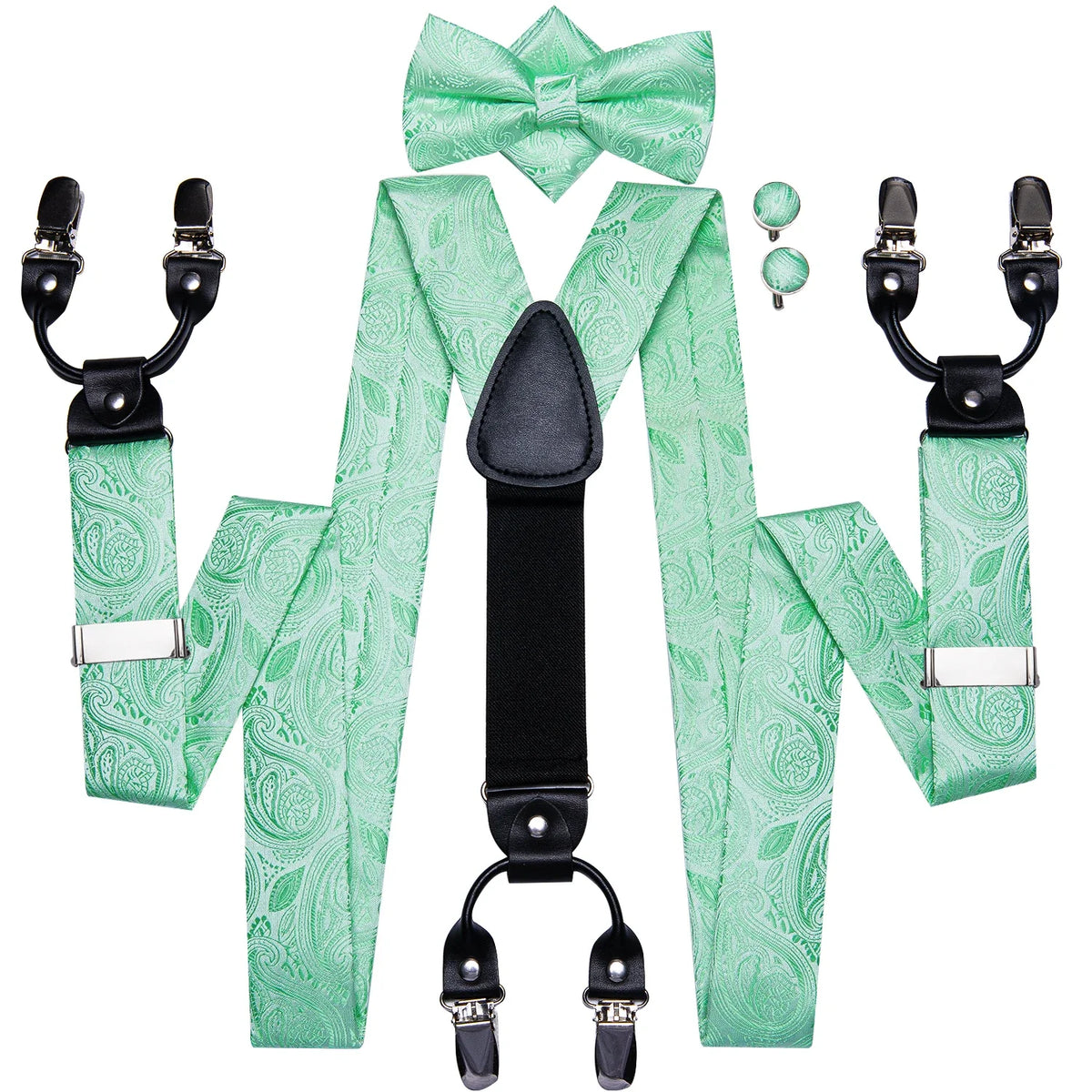 Hi-Tie Silk Men's Suspenders, Bow Tie & Pocket Square Set Men's Suspender Set Qme