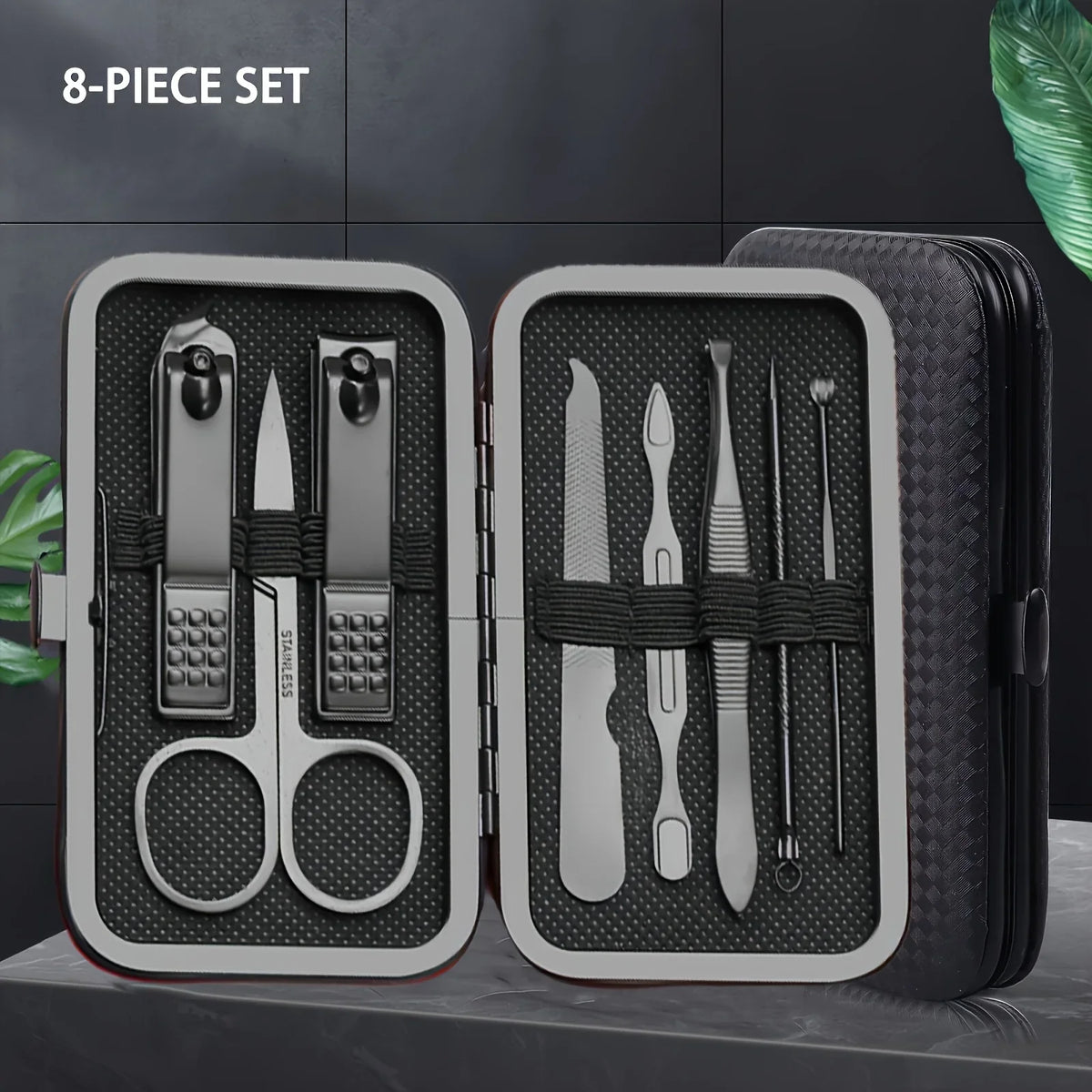 Stainless Steel Nail Grooming Set – Clippers & Cuticle Tools Nail Grooming Set Qme black