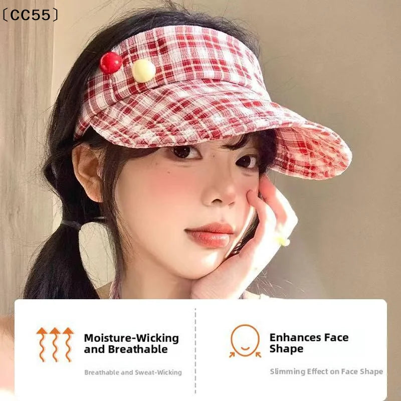 Women's Checkered Ponytail Visor Cap – Open Top Sun Hat Women's Visor Hat Qst