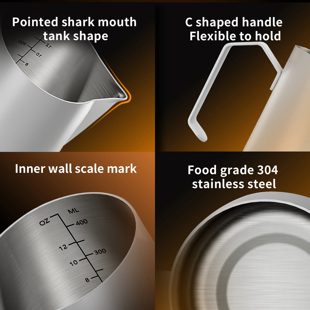 Bincoo Milk Frothing Pitcher Sharp Spout 400ml/600ml Stainless Steel Milk Frothing Pitcher Qst