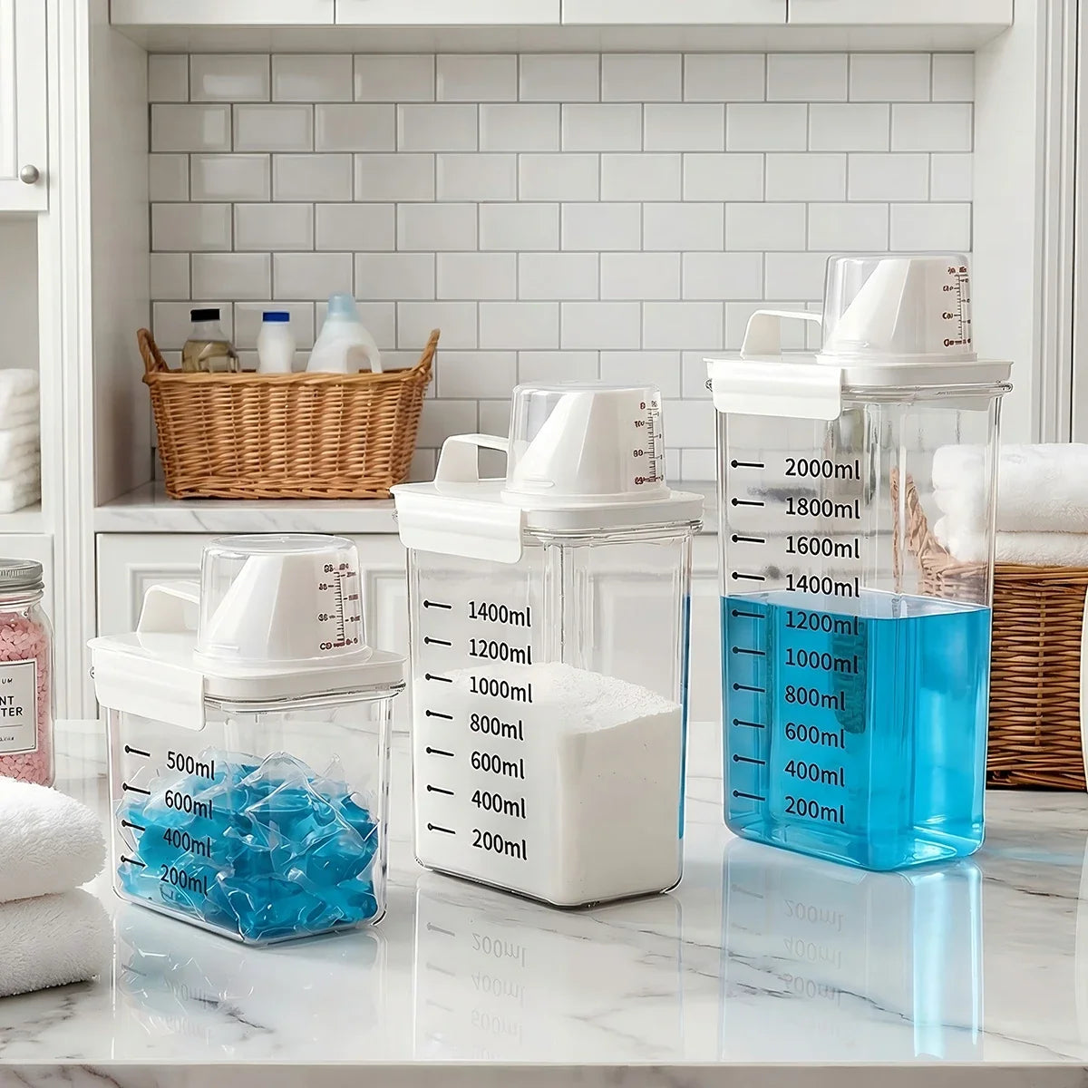 Airtight Laundry Detergent Dispenser with Measuring Cup Lid Detergent Dispenser Qme