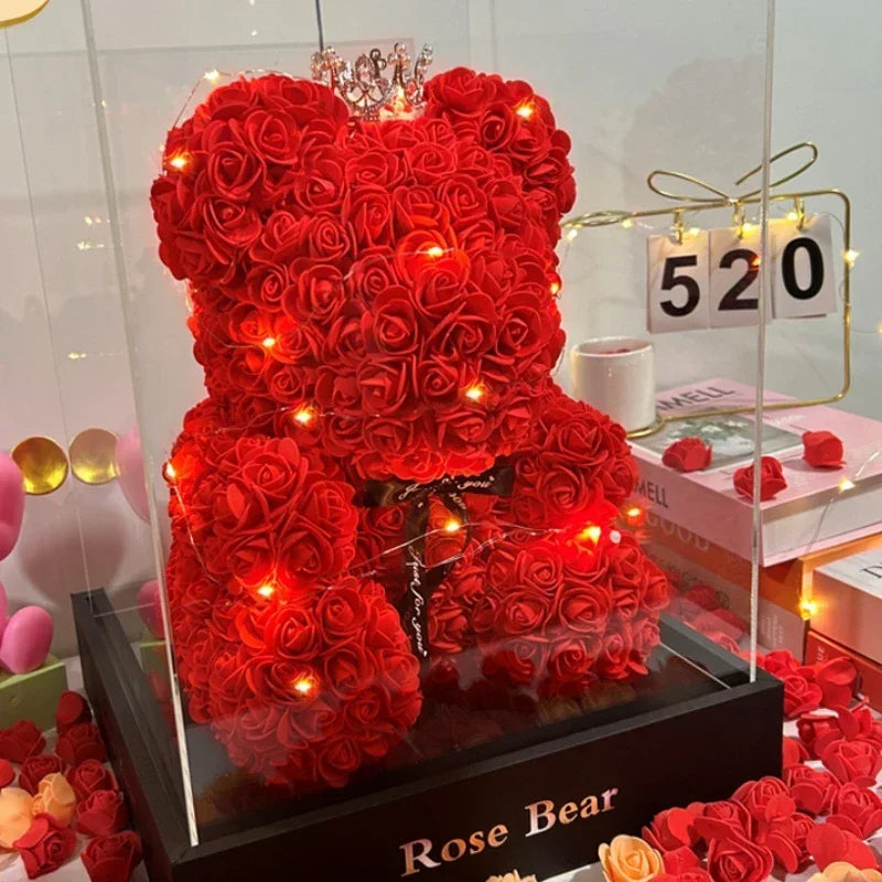 Eternal Rose Teddy Bear Artificial Flower Gift | 5 Colors Artificial Flower Gift Qme
