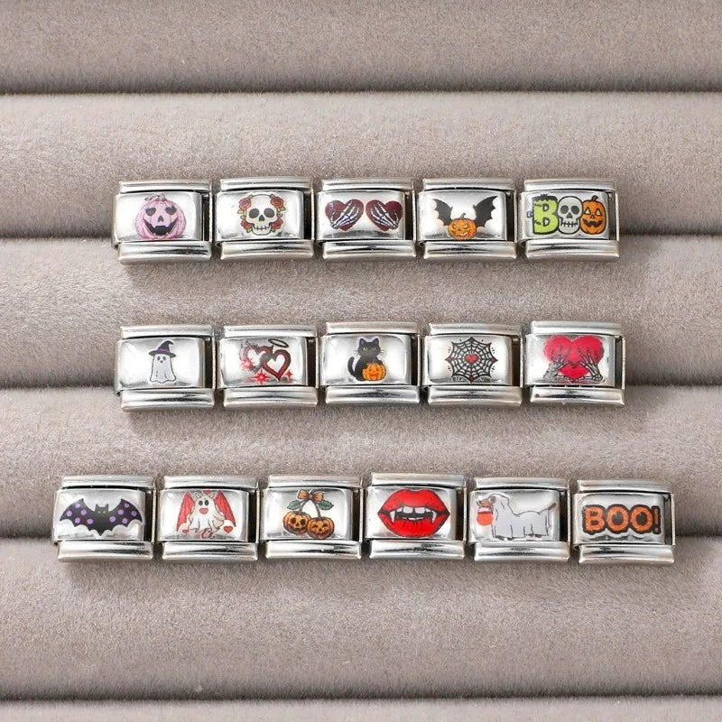 Halloween Italian Charm Links – Pumpkin Ghost Bow, 32 Colors Italian Charm Links Qme