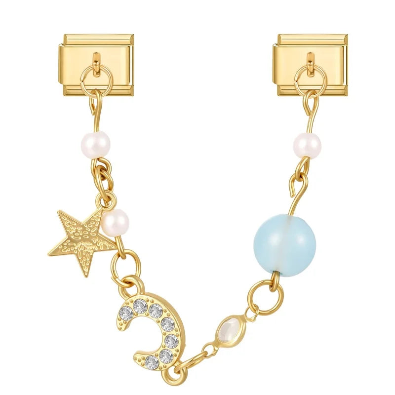 Zircon Heart Moon Stars Planet Italian Charm Links | 9mm Fit