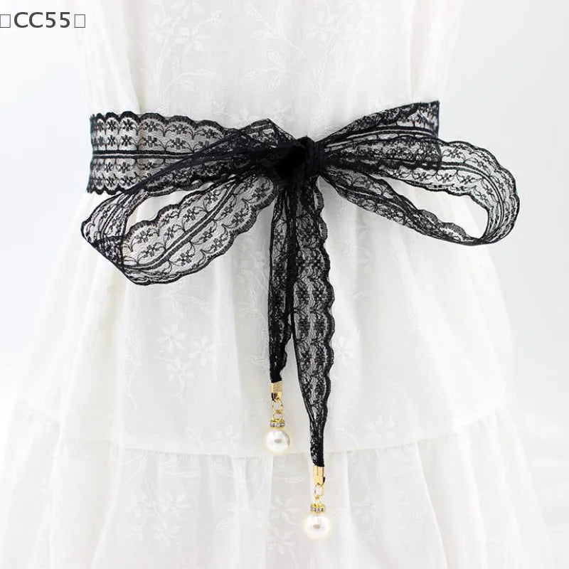 Sweet Lace Pearl Waist Chain Belt – Elegant Dress Accessory Decorative Waist Belt Qst