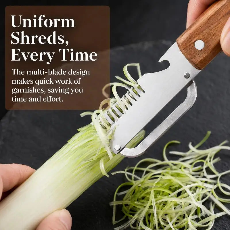 3-in-1 Serrated Vegetable Peeler Slicer with Wooden Handle Vegetable Peeler Qme