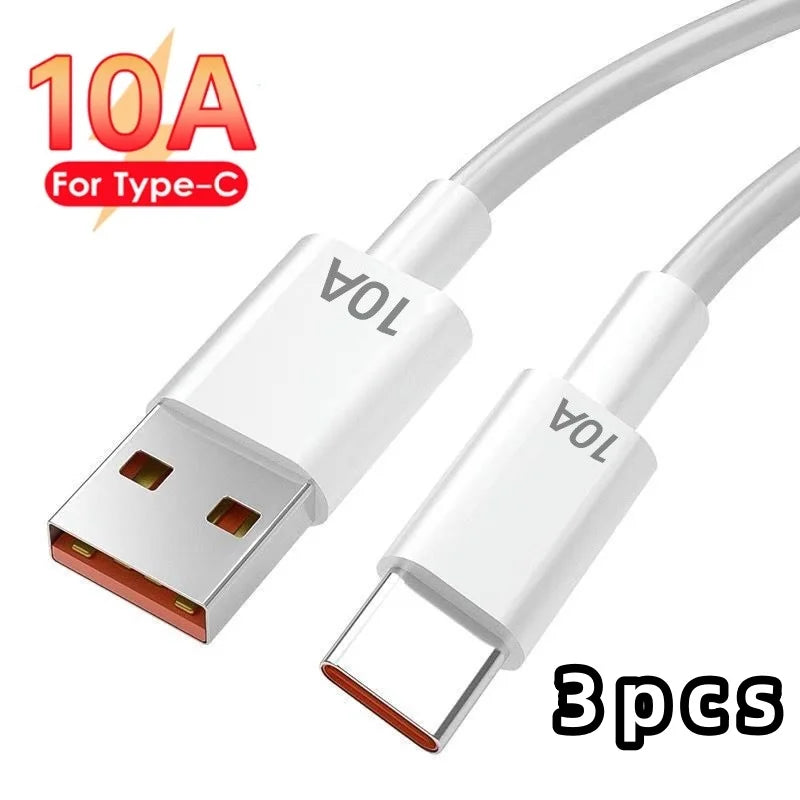 120W USB-C Fast Charging Cable 10A Quick Charge 3.0 Cord USB-C Charging Cable Qme 3pcs 1.5m