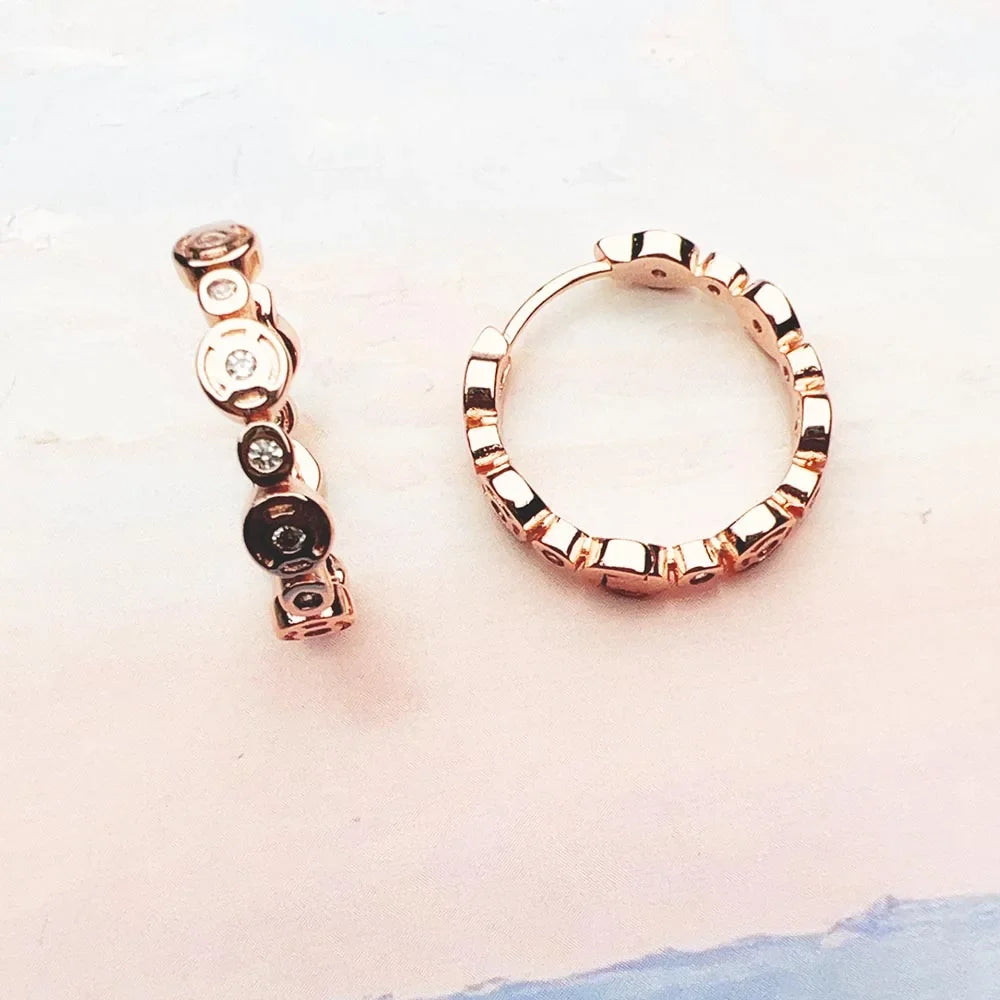 Rose Gold Creole Hoop Earrings | Hand-Set Zirconia Circles Hoop Earrings Qme