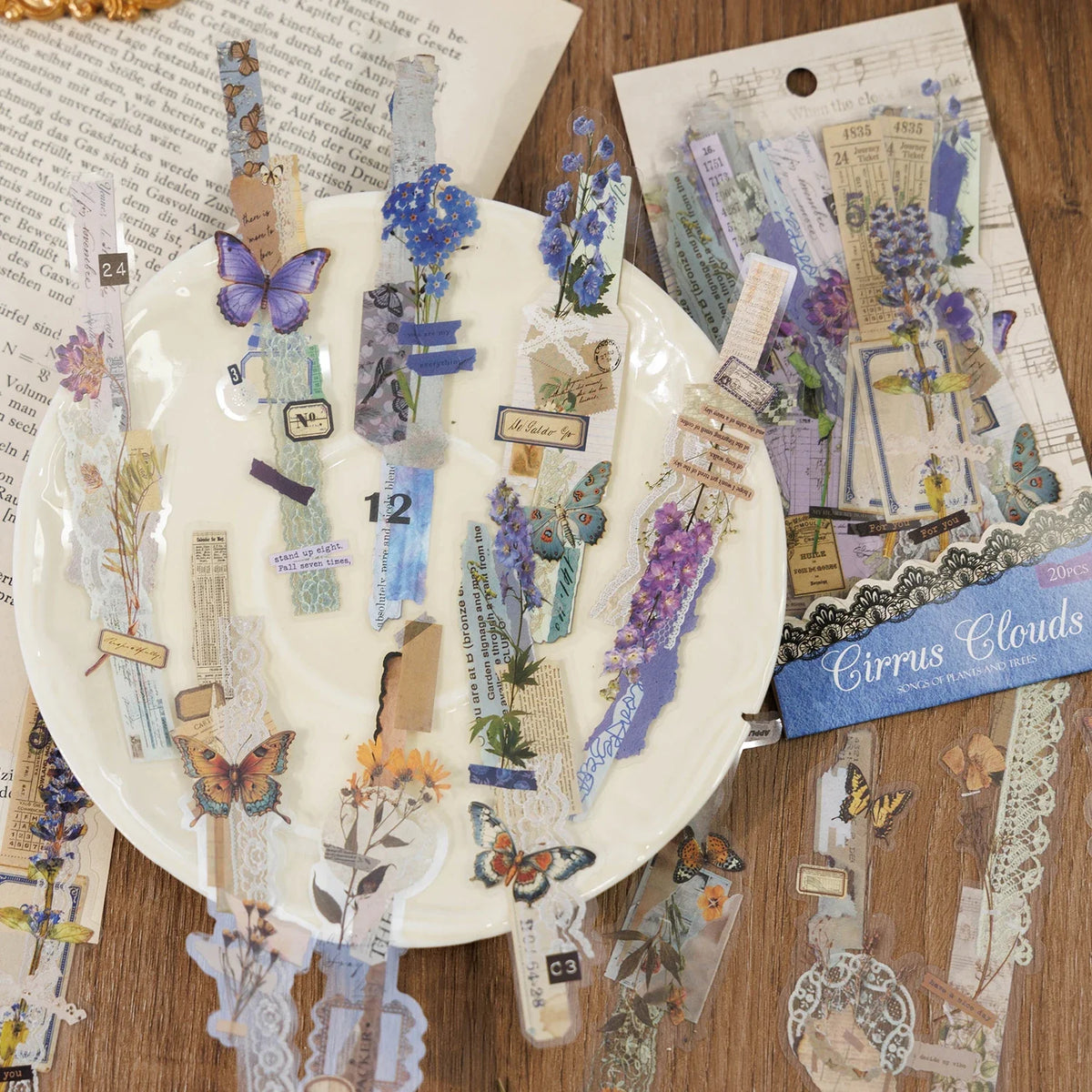 20 Sheets Butterfly & Plant PET Decorative Stickers for Journals Decorative Stickers Qme