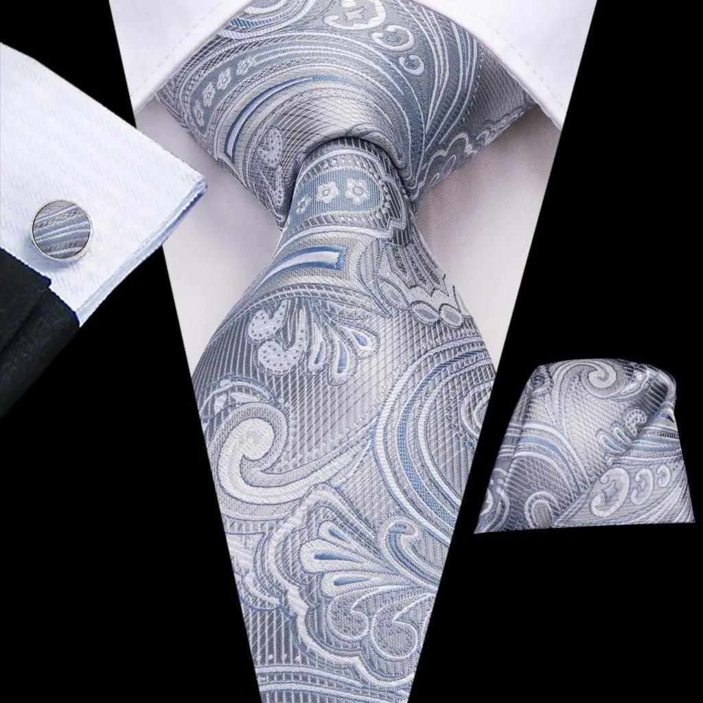 Hi-Tie Purple Silver Striped Silk Necktie – Men's Wedding Tie Silk Necktie Qme SN-3242
