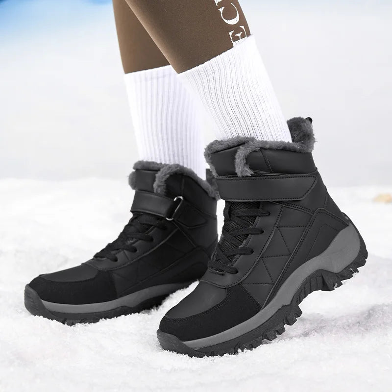 Women's Warm Plush Mid-Calf Snow Boots – Waterproof Lace-Up Women's Snow Boots Qst