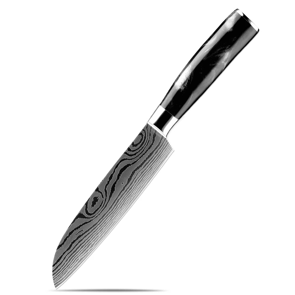 XITUO Japanese Knife Set – Damascus Pattern & Resin Handle Kitchen Knife Set Qst Santoku Knife