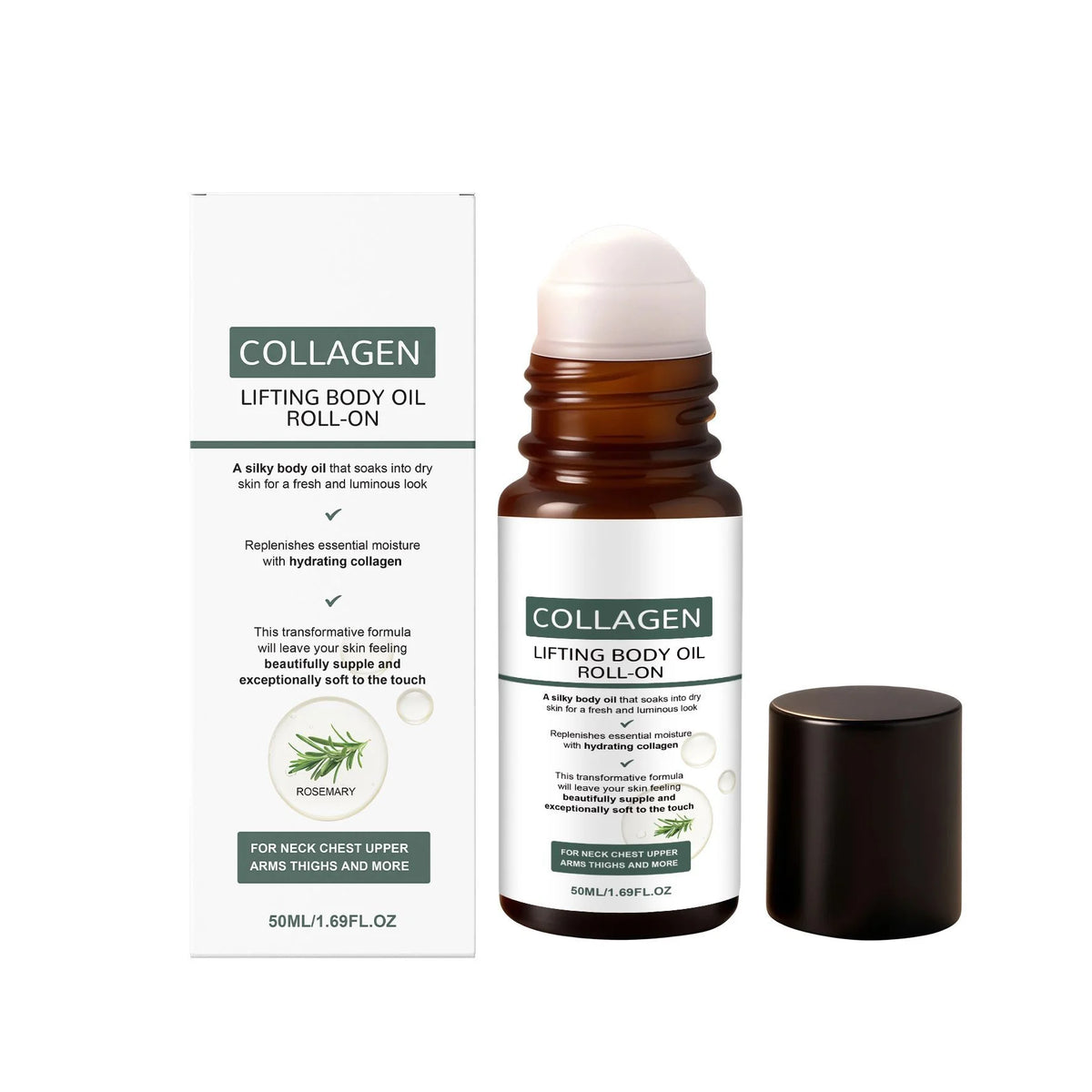 OceAura Collagen Roll-On Body Oil – Rosemary Firming Moisturizer Firming Body Oil Qst Body Oil Roll-on