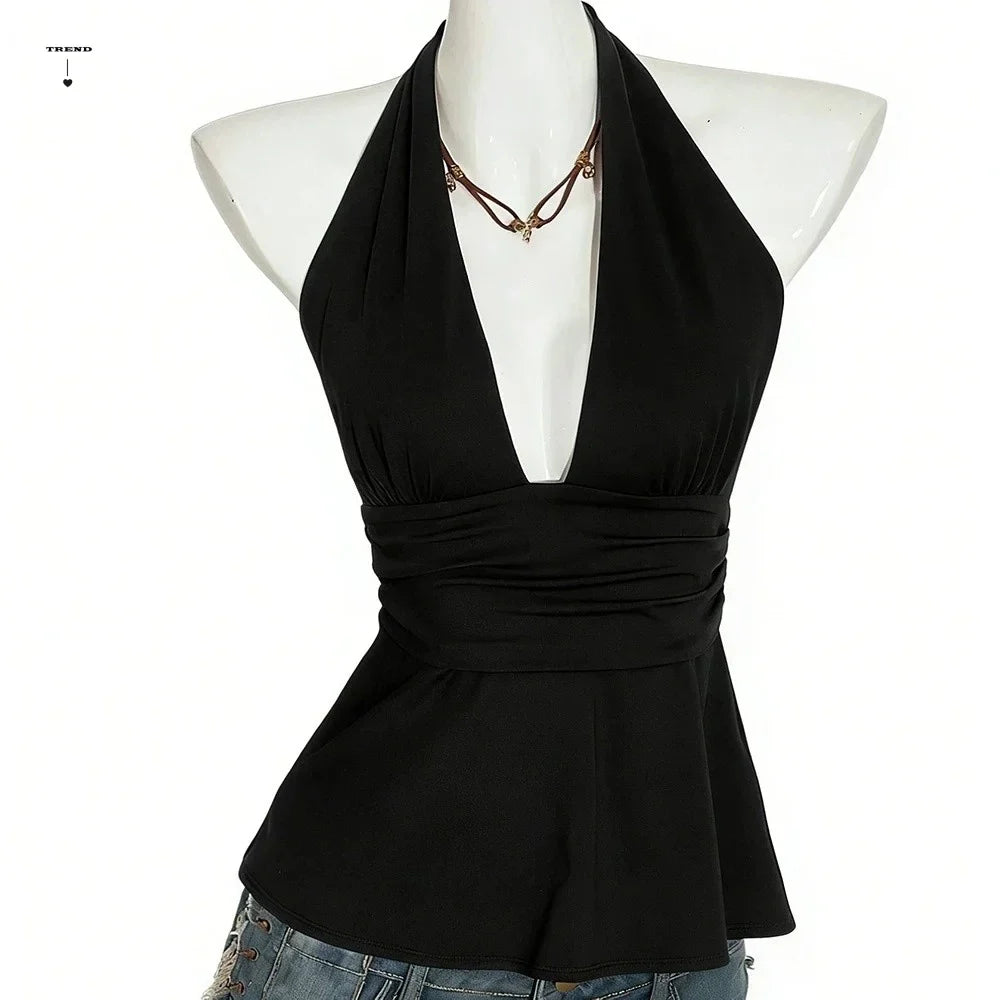 Women's Y2K Lace-Up Pleated Dot Camisole Crop Top – 6 Colors Camisole Crop Top Qme