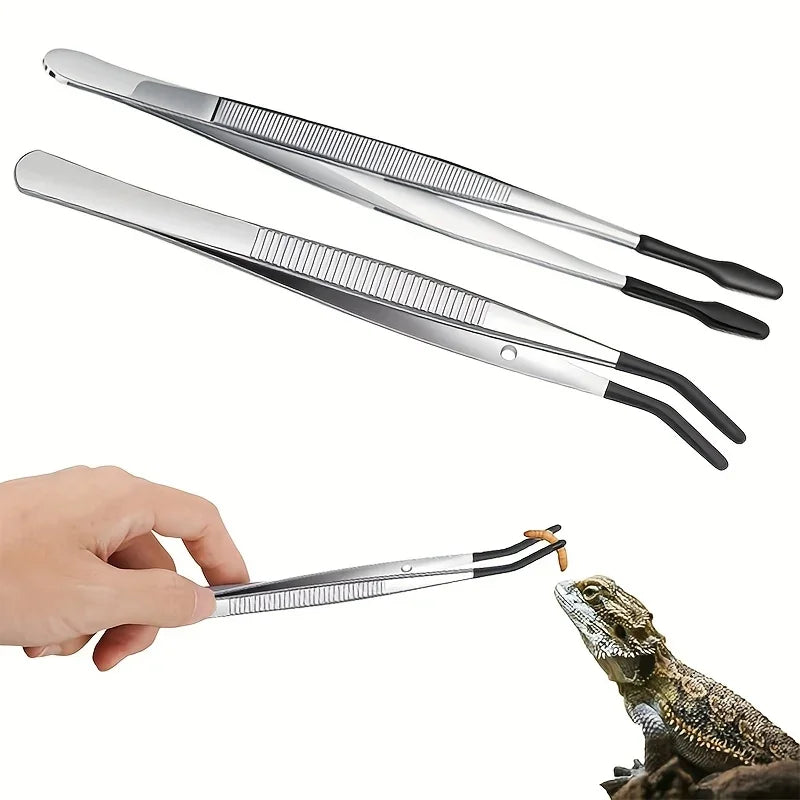 Reptile Feeding Tongs Rubber Tips – Flat & Curved 2-Pack Reptile Feeding Tongs Qme