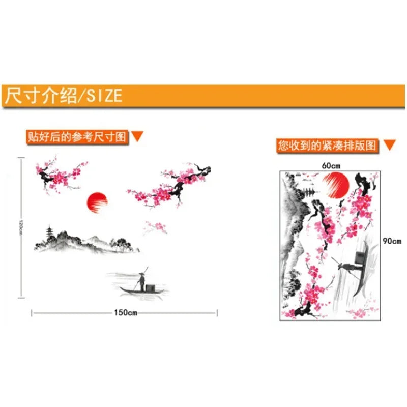 Pink Cherry Blossom Tree Wall Mural Sticker | Sakura Decal Wall Mural Decal Qme