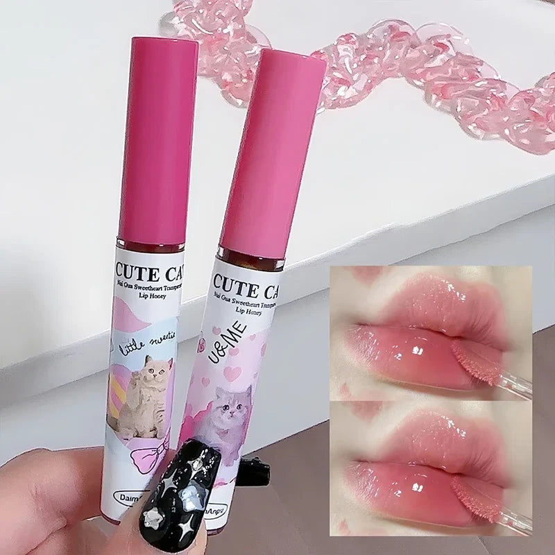 Cute Cat Mirror Water Lip Gloss – Red Tint, Long Lasting Lip Gloss Qme