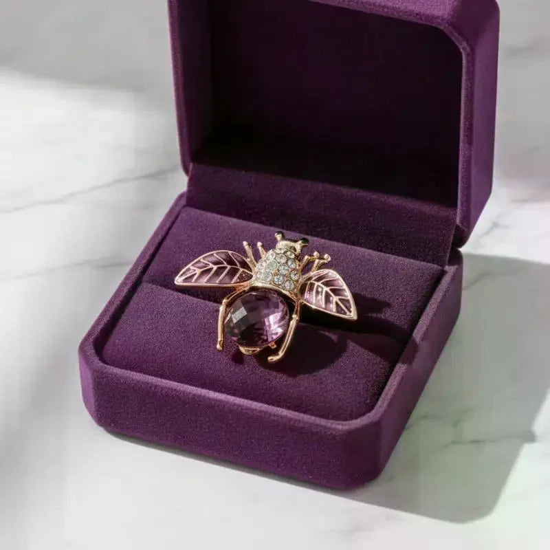 Rose Gold Purple Crystal Bee Brooch – Rhinestone Enamel Wings Fashion Brooch Pin Qme