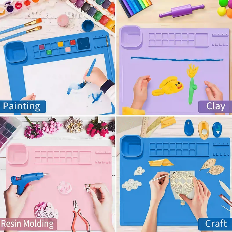 Silicone Painting Mat & Brush Holder Pad – Washable Art Mat Silicone Art Mat Qme
