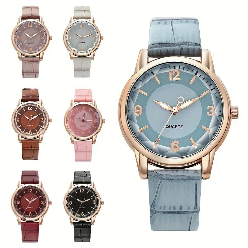 Ladies Casual Round Quartz Watch – Analog PU Leather Strap Analog Quartz Watch Qme