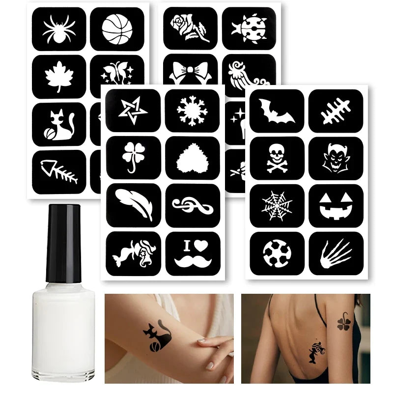 Reusable Temporary Tattoo Kit – Body Glue, Stencils & Glitter Body Art Kit Qme