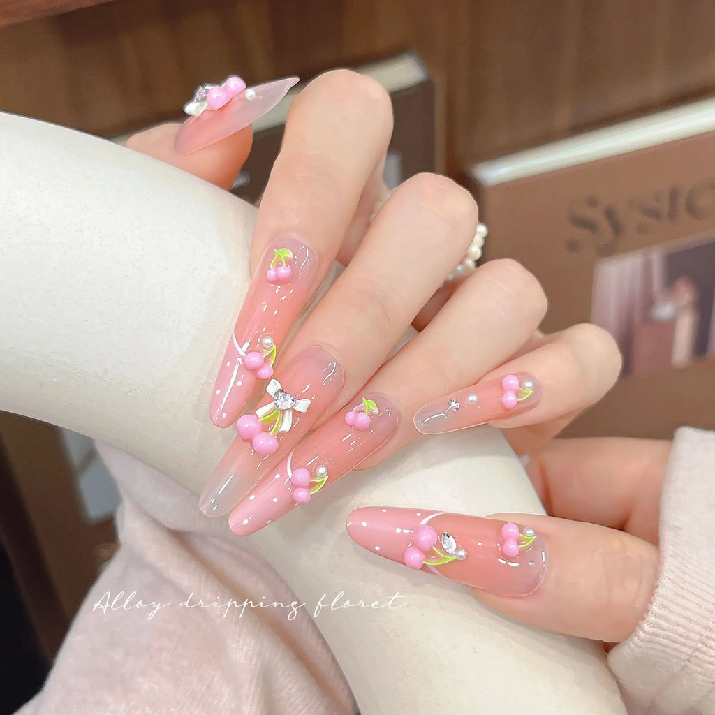 3D Resin Pink Cherry Nail Charms – Fruit Nail Art, 50pcs Nail Art Charms Qme