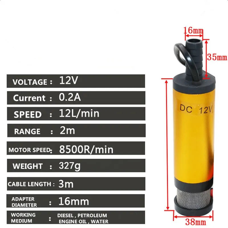 12V 24V DC Mini Submersible Pump – Aluminum Alloy, 12L/min Submersible Transfer Pump Qme