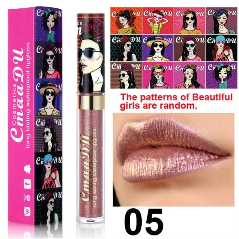 Gold Flash Shimmer Liquid Lipstick | Diamond Glitter Lip Gloss Shimmer Liquid Lipstick Qme 05