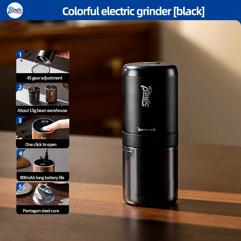 Bincoo Electric Burr Coffee Grinder – Portable Bean Mill Electric Coffee Grinder Qst Black 1pc