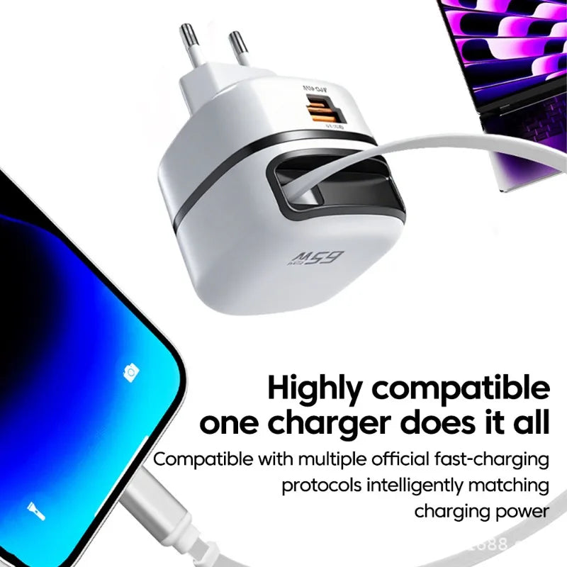 65W Foldable Wall Charger Retractable Cable Travel Adapter | Qme Travel Wall Charger Qme