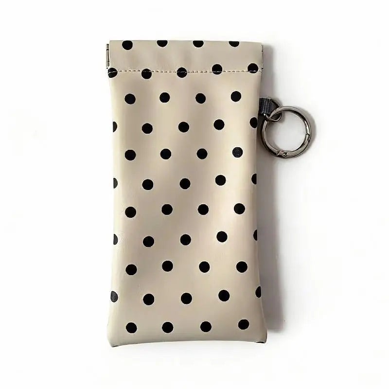 PU Leather Glasses Case – Spring Auto-Close & Keyring Clip Eyeglass Case Qst Beige