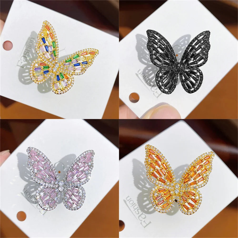 Colorful Butterfly Zircon Adjustable Ring – 12 Gem Colors Statement Ring Qme