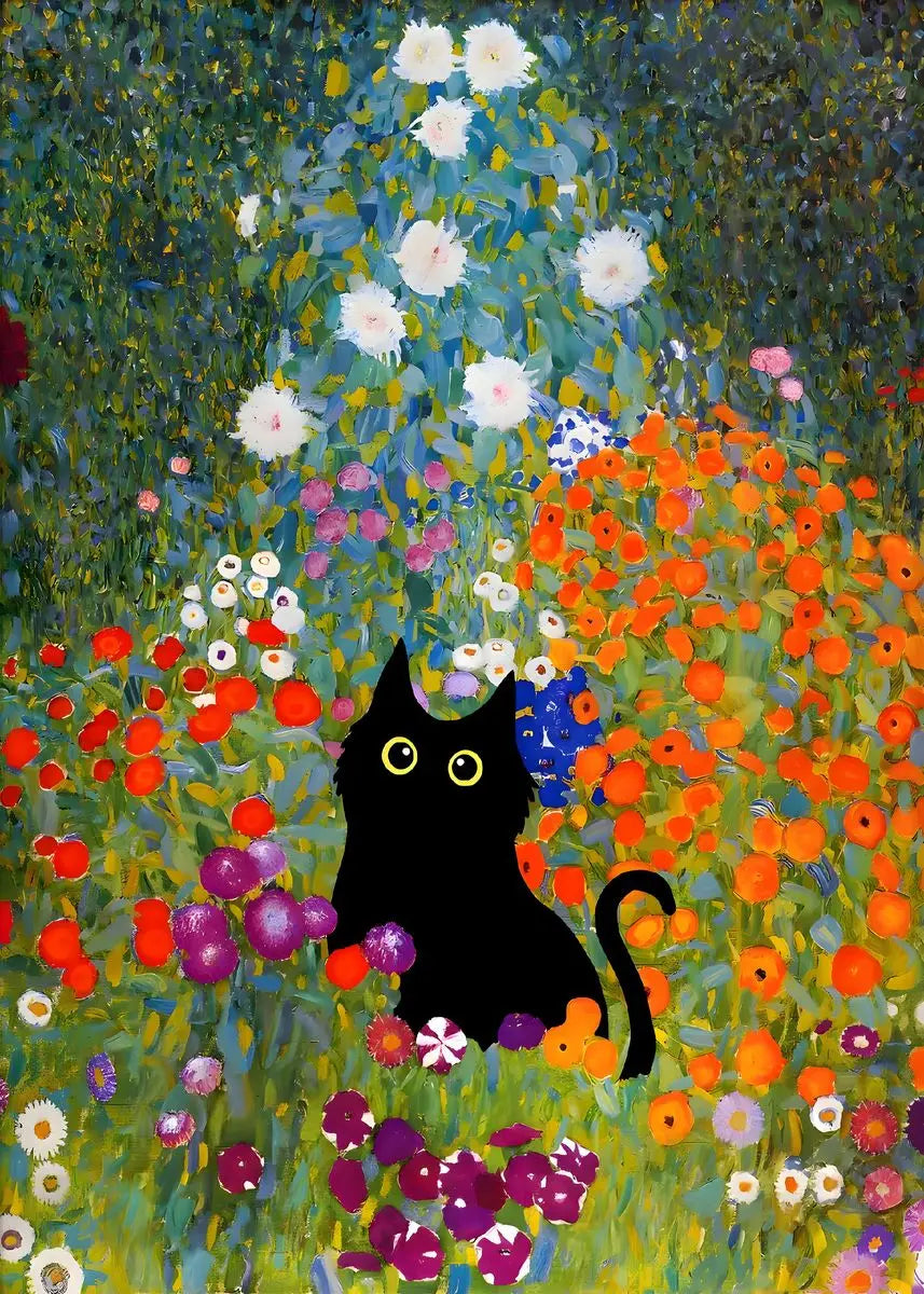 Vintage Black Cat Japanese Forest Canvas Wall Art Print Poster Canvas Wall Art Qst I 40X60cm No Framed
